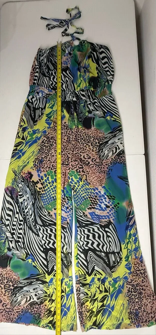 Authentic Brand Multicolor Halter Jumpsuit Wide Leg Animal Print Size 2X Lined